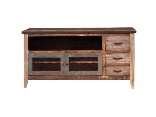 61  Brown Solid Wood Cabinet Enclosed Storage Distressed TV Stand Fashion