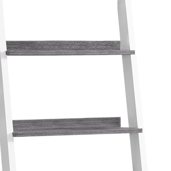 69  Gray and White Wood Ladder Bookcase With Two drawers Online Sale