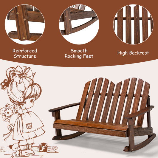 2 Person Adirondack Rocking Chair with Slatted seat-Brown Online now