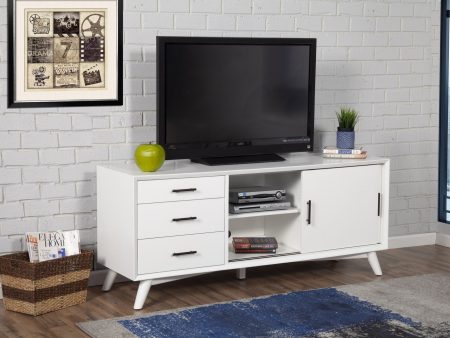 64  White Mahogany Solid Wood Enclosed and Open Storage TV Stand Hot on Sale