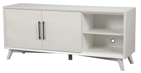 64  White Pine Solid Wood Open Shelving TV Stand For Discount