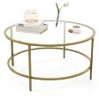 35.5 Inch Round Coffee Table with Tempered Glass Tabletop-Golden For Cheap