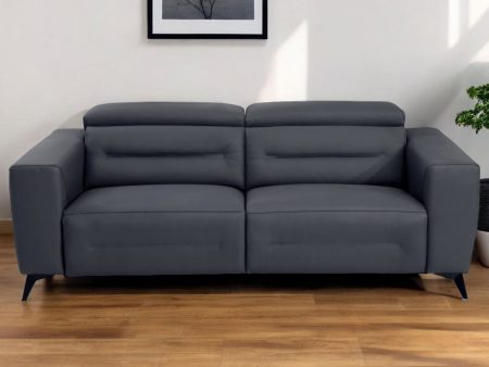 83  Gray Italian Leather USB Reclining Sofa With Black Legs Sale