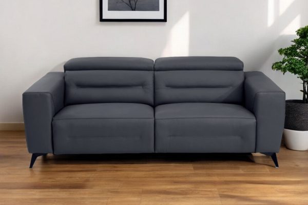 83  Gray Italian Leather USB Reclining Sofa With Black Legs Sale