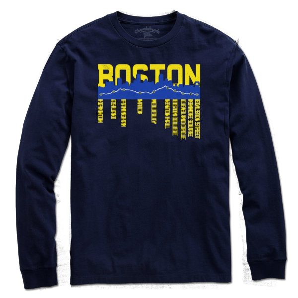 Boston Skyline Run Route T-Shirt Online Hot Sale