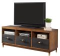 61  Brown and Black Solid Wood Open Shelving TV Stand Supply