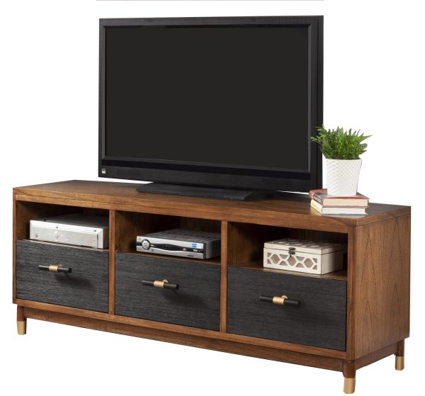 61  Brown and Black Solid Wood Open Shelving TV Stand Supply