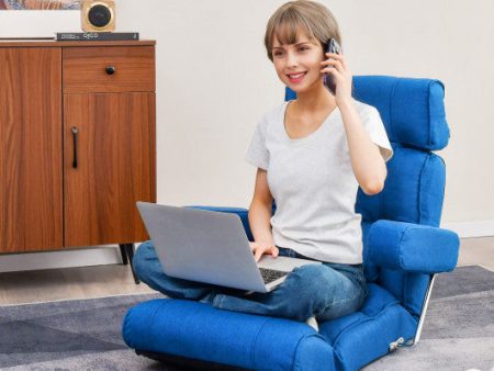 Adjustable Folding Sofa Chair with 6 Position Stepless Back-Blue on Sale