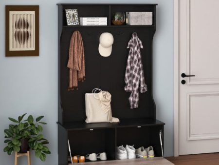 3 in 1 Coat Rack with Entryway Bench and Hooks and Enclosed Cabinet-Black Online