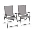 2 Pieces Patio Folding Chairs with Armrests for Deck Garden Yard-Gray Sale