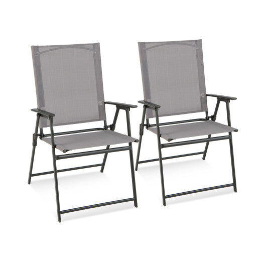 2 Pieces Patio Folding Chairs with Armrests for Deck Garden Yard-Gray Sale