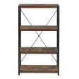 43  Brown and Black Metal and Wood Three Tier Etagere Bookcase For Sale