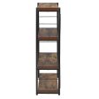 43  Brown and Black Metal and Wood Three Tier Etagere Bookcase For Sale