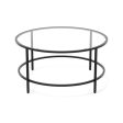 35.5 Inch Round Coffee Table with Tempered Glass Tabletop-Black Fashion