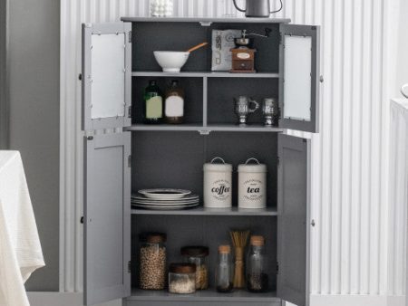 Bathroom Floor Storage Locker Kitchen Cabinet with Doors and Adjustable Shelf-Gray Cheap