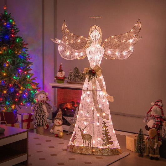 5 Feet Pre-lit 3D Glittered Christmas Angel with 100 Warm White Lights Sale