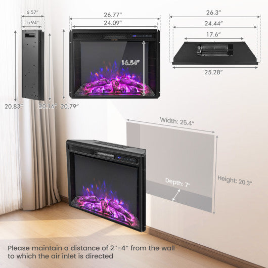 26 Inch Recessed Electric Fireplace with Adjustable Flame Brightness For Cheap