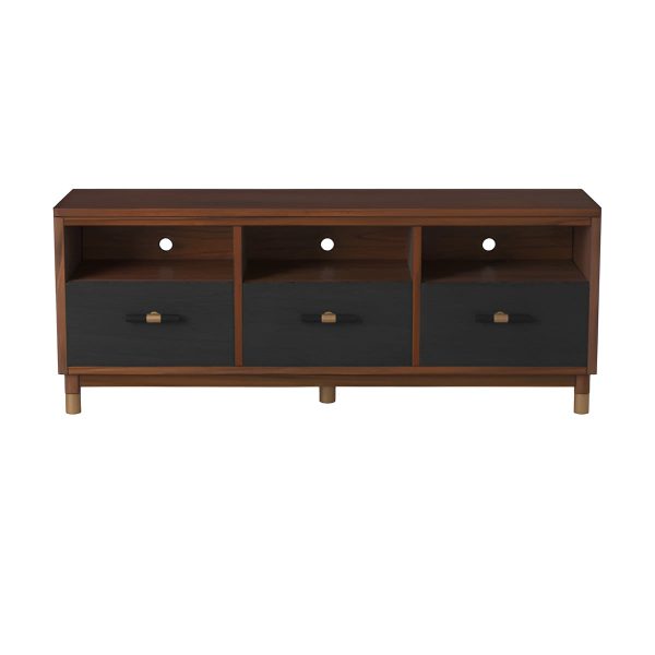 61  Brown and Black Solid Wood Open Shelving TV Stand Supply