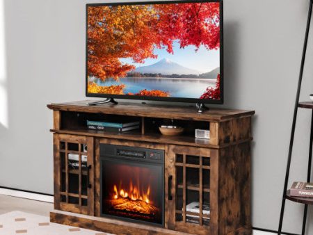 48 Inch Electric Fireplace TV Stand with Cabinets for TVs Up to 55 Inch-Brown Online Hot Sale