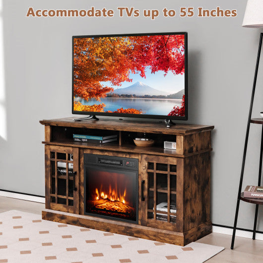 48 Inch Electric Fireplace TV Stand with Cabinets for TVs Up to 55 Inch-Brown Online Hot Sale