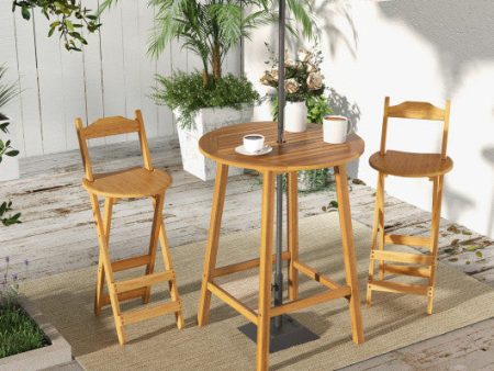 Bar Height Table with Umbrella Hole and Slatted Tabletop for Outdoors Online Sale