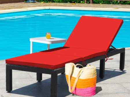 Patio Rattan Cushioned Height Adjustable Lounge Chair-Red & Off White Hot on Sale