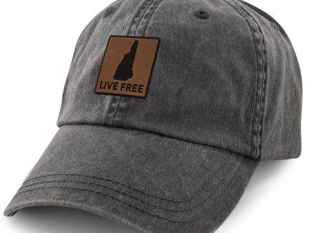 Live Free New Hampshire Leather Patch Washed Dad Hat on Sale