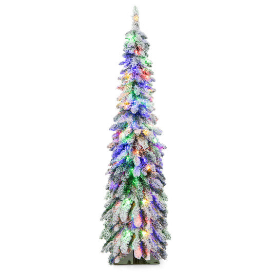 4 5 6 Feet Pre-Lit Artificial Christmas Tree Snow-Flocked Slim Pencil Xmas Decor-5 ft Discount