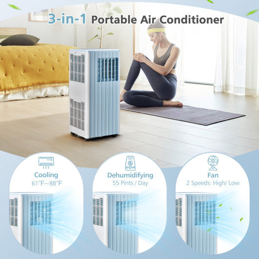 3-in-1 10000 BTU Air Conditioner with Humidifier and Smart Sleep Mode-Blue Fashion