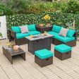 9 Pieces Outdoor Patio Furniture Set with 42 Inch Propane Fire Pit Table-Turquoise For Cheap