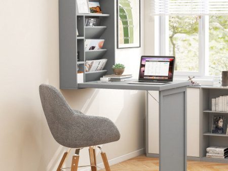 Wall-Mounted Fold-Out Convertible Floating Desk Space Saver-Gray Online Sale