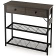 Narrow Console Table with 2 Drawers and 2 Metal Mesh Shelves-Gray For Sale