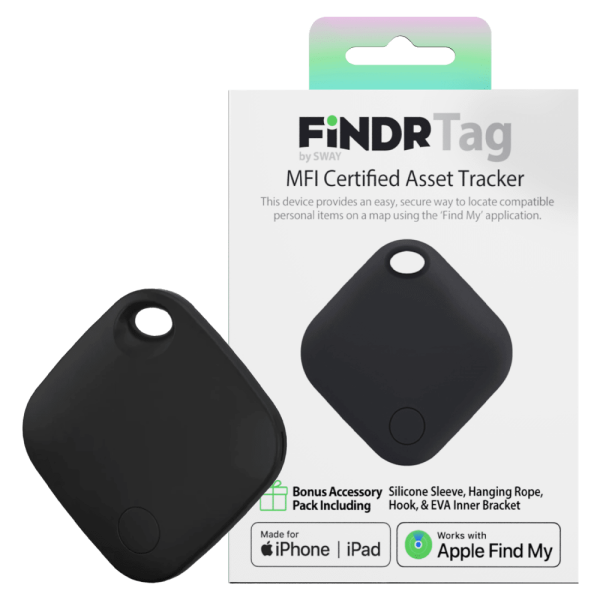 Sway FINDR Tracker Tab with Silcone Cover and Hook Holder for Apple Devices Black by Sway Online now