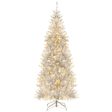 6 7 FT Pre-Lit Artificial Silver Tinsel Xmas Tree with 790 Branch Tips and 300 LED Lights-6 ft Online Hot Sale