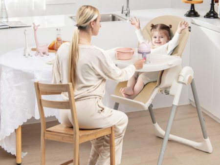 4-in-1 Foldable Baby High Chair with 7 Adjustable Heights and Free Toys Bar-Yellow Supply