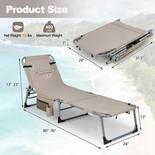 5-position Outdoor Folding Chaise Lounge Chair-Beige Online Sale