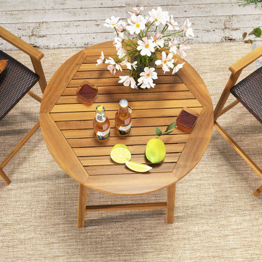 Bar Height Table with Umbrella Hole and Slatted Tabletop for Outdoors Online Sale