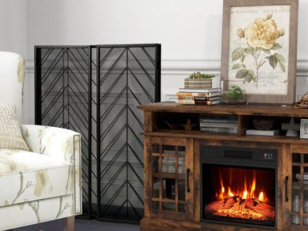 3-Panel Metal Foldable Fireplace Screen with Metal Mesh-Black For Cheap