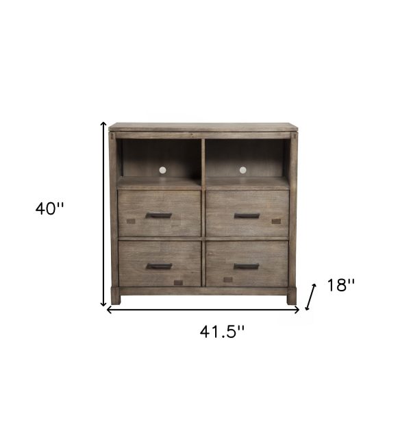 42  Brown Solid Wood Open Shelving TV Stand For Cheap