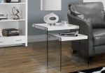 35.5  Glossy White Particle Board And Clear Glass Two Pieces Nesting Table Set Fashion