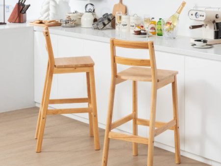 Set of 2 28  Rubber Wood Armless Bar Stools with Backrest and Footrest-Natural Online Sale