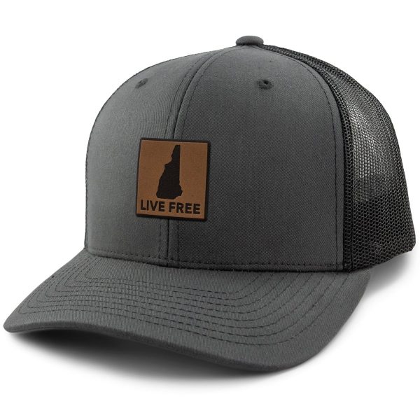 Live Free New Hampshire Leather Patch Classic Snapback Trucker Online Hot Sale