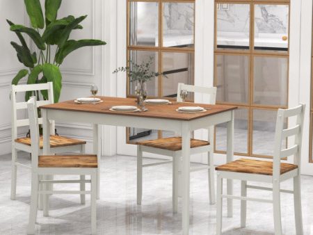 5-Piece Wooden Dining Set with Rectangular Table and 4 Chairs-Coffee and White Online now