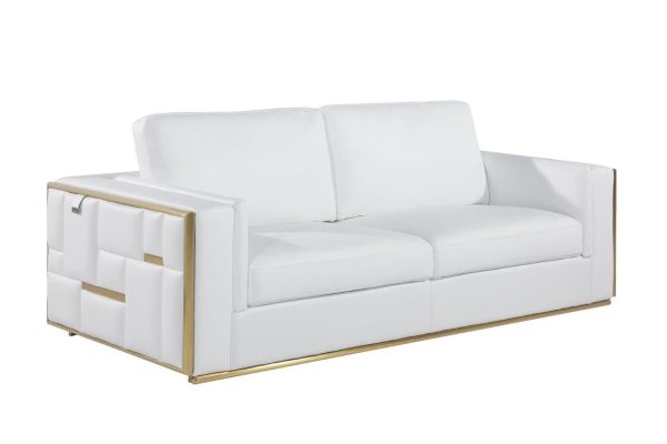 89  White Italian Leather Sofa With Brass Legs Online now