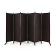 6 Panel 5.7 Feet Tall Rolling Room Divider on Wheels-Brown Online Hot Sale