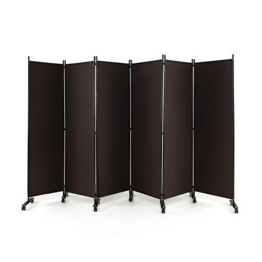 6 Panel 5.7 Feet Tall Rolling Room Divider on Wheels-Brown Online Hot Sale