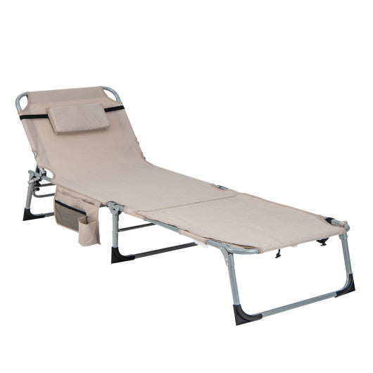 5-position Outdoor Folding Chaise Lounge Chair-Beige Online Sale