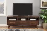 64  Brown Mahogany Solid Wood Open Shelving TV Stand For Sale