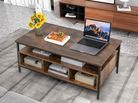 3-Tier Industrial Style Coffee Table with Storage and Heavy-duty Metal Frame-Coffee Sale