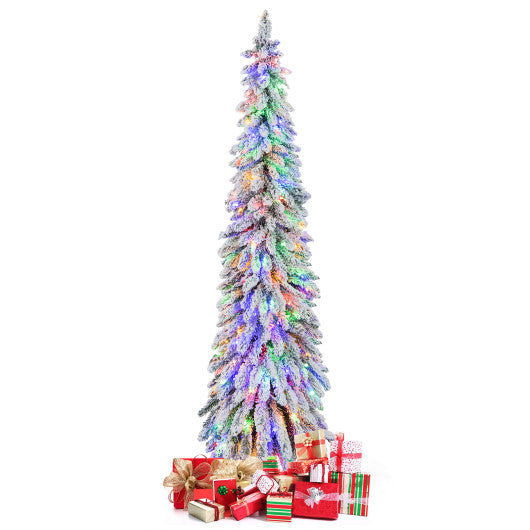 4 5 6 Feet Pre-Lit Artificial Christmas Tree Snow-Flocked Slim Pencil Xmas Decor-6 ft on Sale